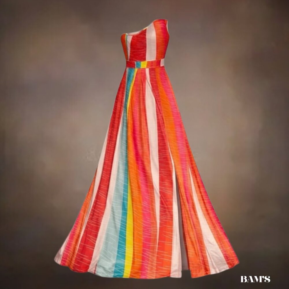 Temu One Shoulder Colorblock Maxi Dress | Slit | Size L